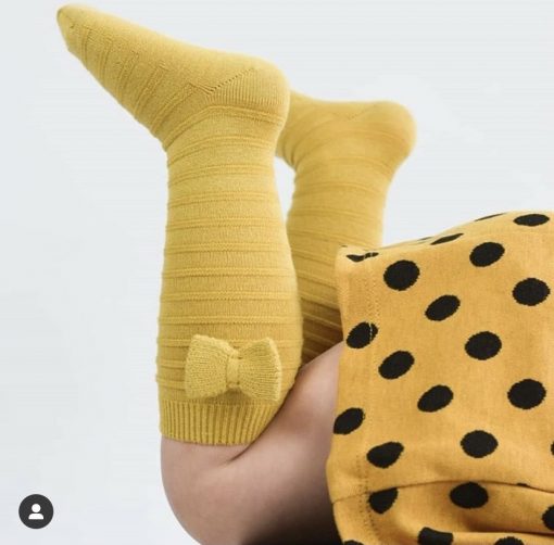 Knee High Socks with Knit Bow in Mustard
